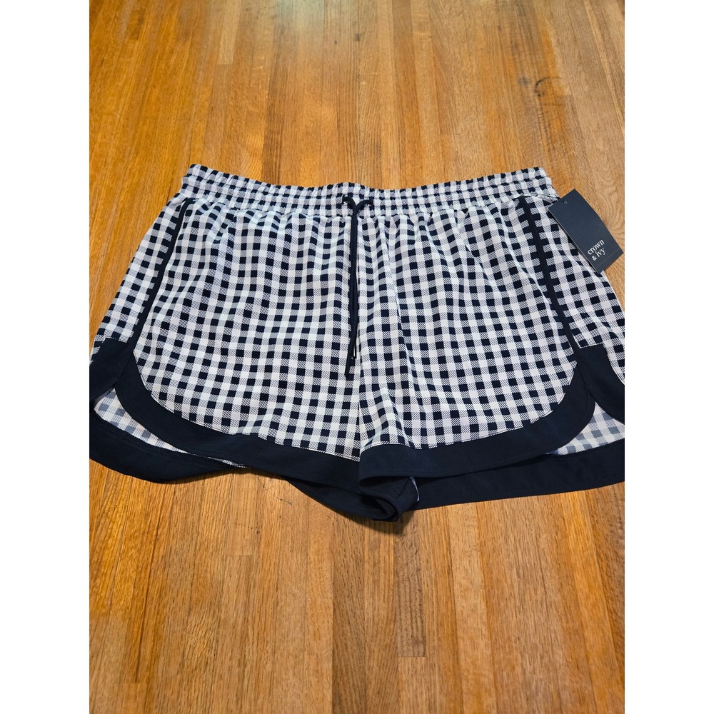NWT Crown & Ivy Women XL Navy Gingham Drawstring Liner Active Lounge‎ Shorts